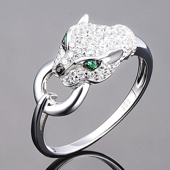 Green Eye Leopard Head Cool Anillos Fashion Animal Rings for Women, PD081 - Picture 1 of 1